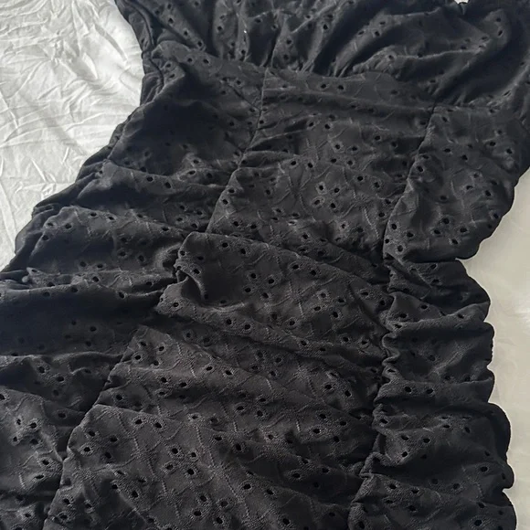 Black Eyelet Ruched Mini Dress - Picture 7 of 7
